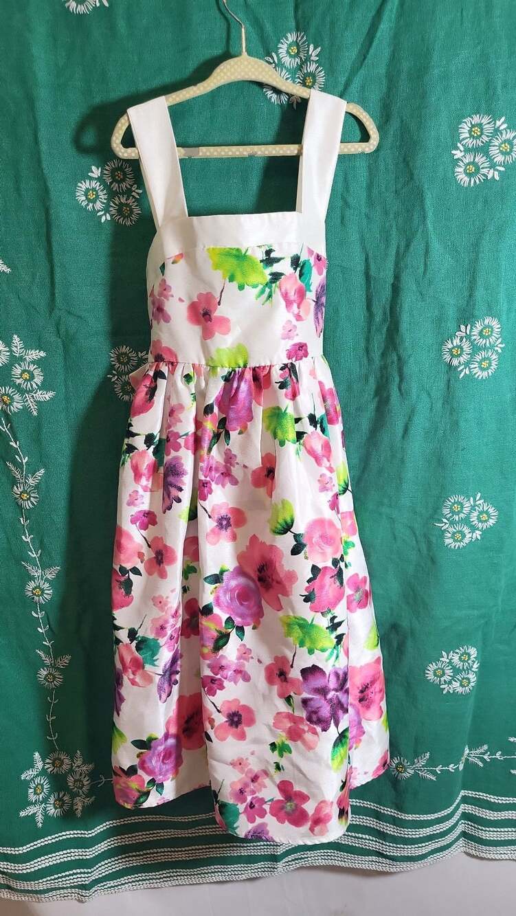 Cherokee Girls Size 8 White Floral Print Easter Party Dress with Bow Back